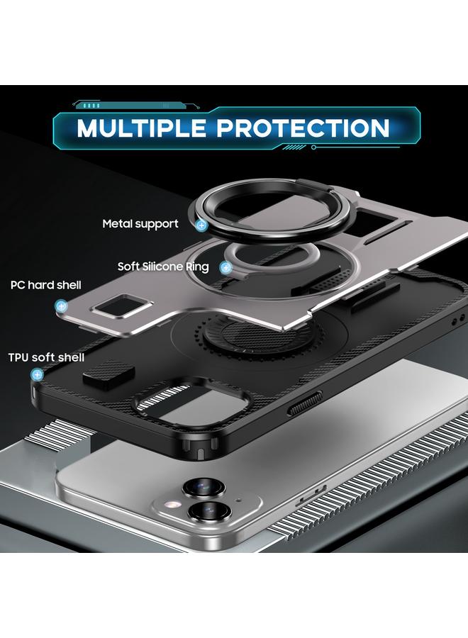 S-TOP Case For iPhone 15 Ring Holder Carbon Fiber PC Hybrid TPU Phone Case - Image 4