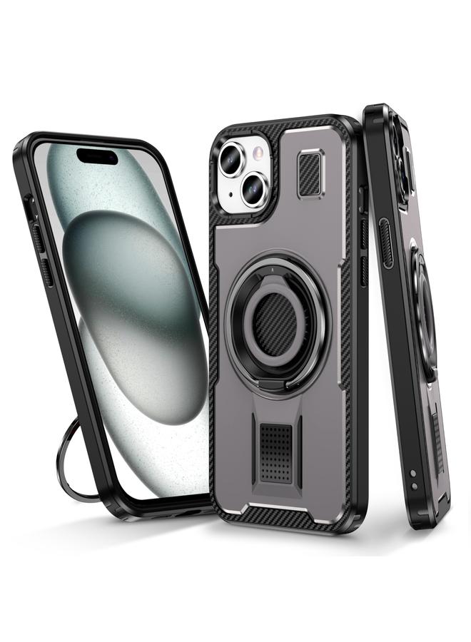 S-TOP Case For iPhone 15 Ring Holder Carbon Fiber PC Hybrid TPU Phone Case - Image 1