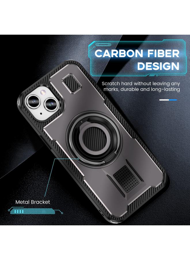 S-TOP Case For iPhone 15 Ring Holder Carbon Fiber PC Hybrid TPU Phone Case - Image 5