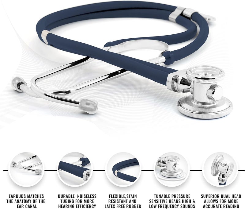 ASA Techmed طقم بداية ممرض EMT: سماعة طبية، جهاز قياس ضغط الدم ومقص EMT بطول 7.5 بوصة - هدية مثالية للممرضين، طلاب الطب، رجال الإطفاء، الشرطة والاستخدام الشخصي (أزرق داكن) - مجموعة مكونة من 4 قطع - Image 2