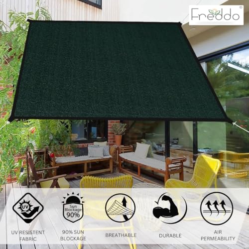 FREDDO HDPE Fabric Polyester Webbing Sun Shade Sails 85-90% Protection from Sun & UV Rays Ideal for Car Parking, Outdoor Garden, Balcony, Patio, Dark Green Color, 9.5 ft x 8 ft, Pack of 1 Piece - Image 3