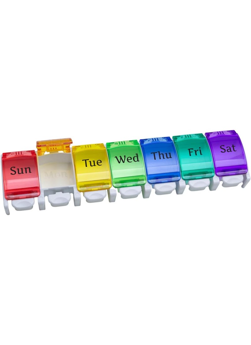 Ezy Dose EZY DOSE Weekly 7-Day Pill Planner, Vitamin Organizer and Medicine Case, X-Large Push-Button Compartments for Easy Access, Durable Design with Colorful Rainbow Lids, Perfect for Home and Travel Use 