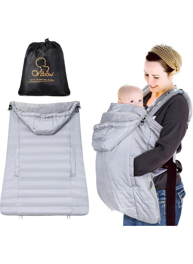 Orzbow Winter Baby Carrier Cover with Detachable Hood, Waterproof & Windproof, Universal for Baby Carriers and Baby Waist Stool, Baby Bunting Bag for Car Seats and Strollers with Storage Bag (Gray) - Image 1
