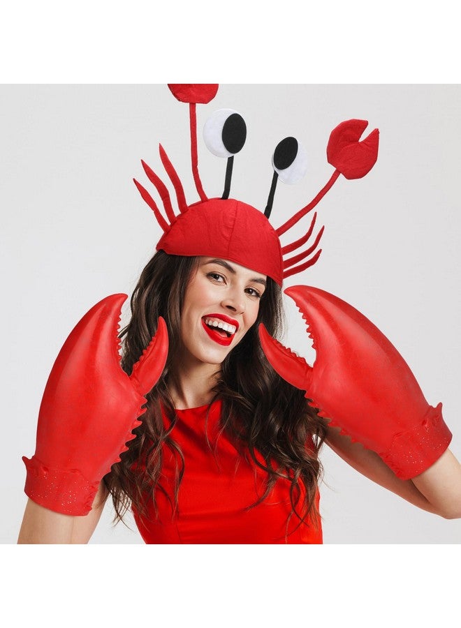 Newcotte Newcotte 2 Pcs Halloween Crab Lobster Costume Set Funny Hat Latex Giant Crab Claws Gloves for Men Women Cosplay Party(Crab Style) - Image 1