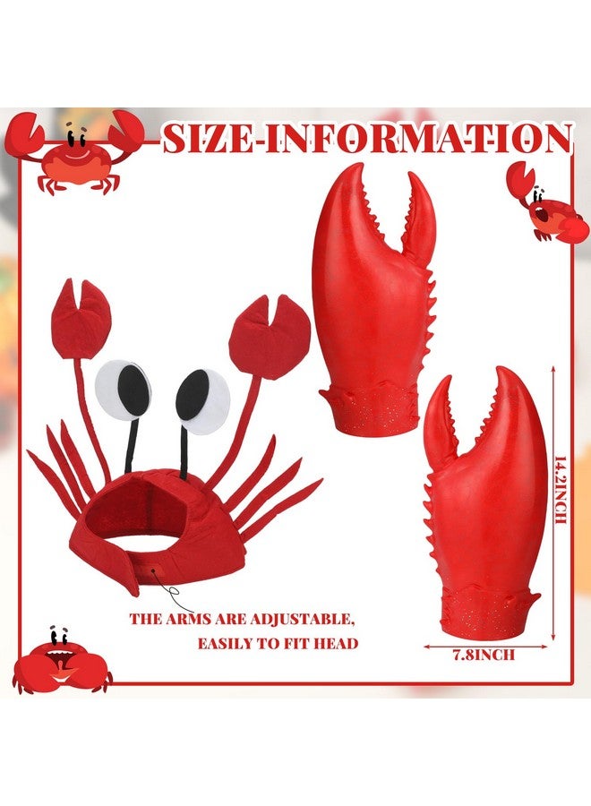 Newcotte Newcotte 2 Pcs Halloween Crab Lobster Costume Set Funny Hat Latex Giant Crab Claws Gloves for Men Women Cosplay Party(Crab Style) - Image 3