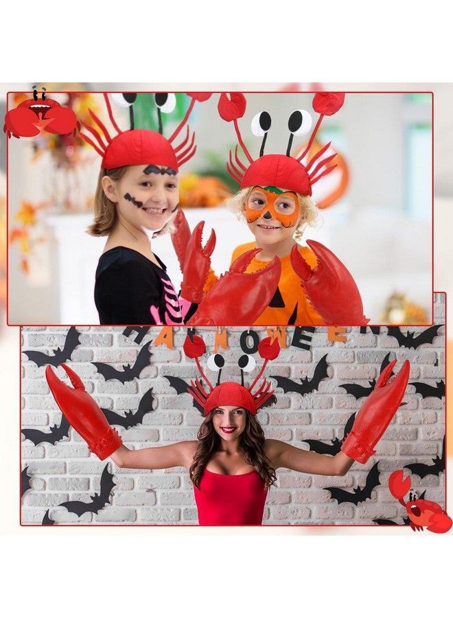 Newcotte Newcotte 2 Pcs Halloween Crab Lobster Costume Set Funny Hat Latex Giant Crab Claws Gloves for Men Women Cosplay Party(Crab Style) - Image 2