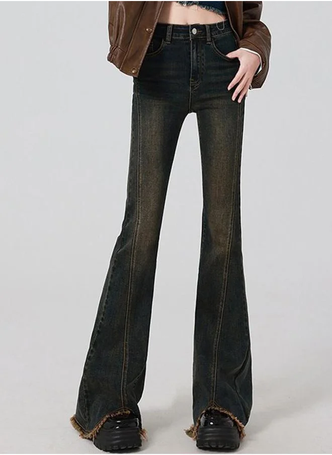 YUNIQEE Black Flared High-Rise Heavy Fade Jeans