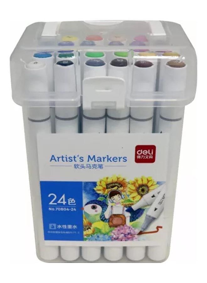 Deli A Box Of Double-Pointed Marker  Beveled And Normal 24 Pcs 