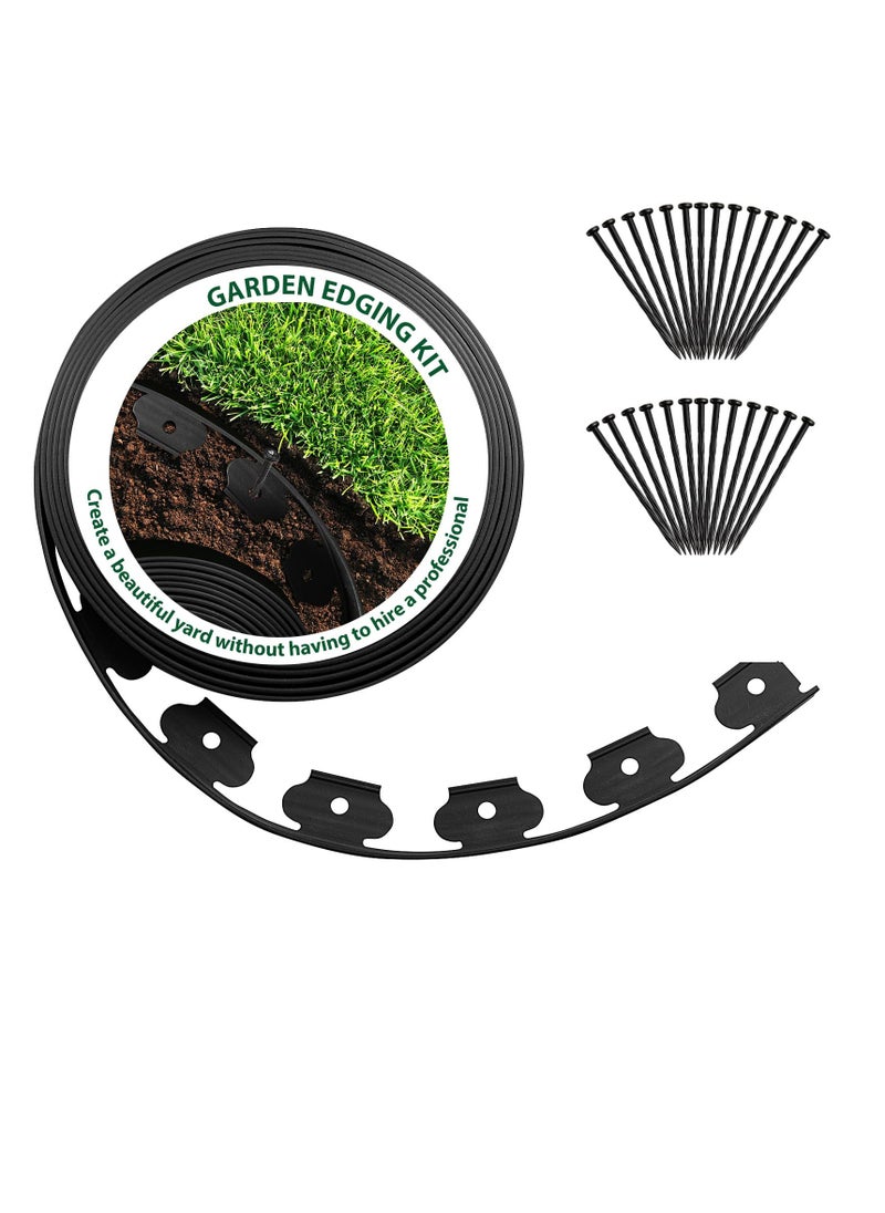 SYOSI 30FT Landscape Edging Border Kit No Dig Garden Edging Border Paver Edging 2 Inch Tall Border Lawn Edging Roll for Landscaping Lawn Flower Beds Grass Yard with 27 Anchoring Spikes Black  - Image 1