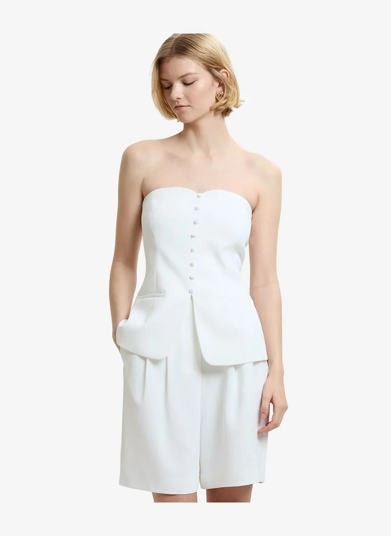 French Connection  Women's Harrie Tailored Faux Button White Strapless Top for Women | Best Price UAE