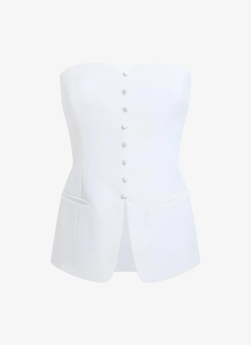 French Connection  Women's Harrie Tailored Faux Button White Strapless Top for Women | Best Price UAE