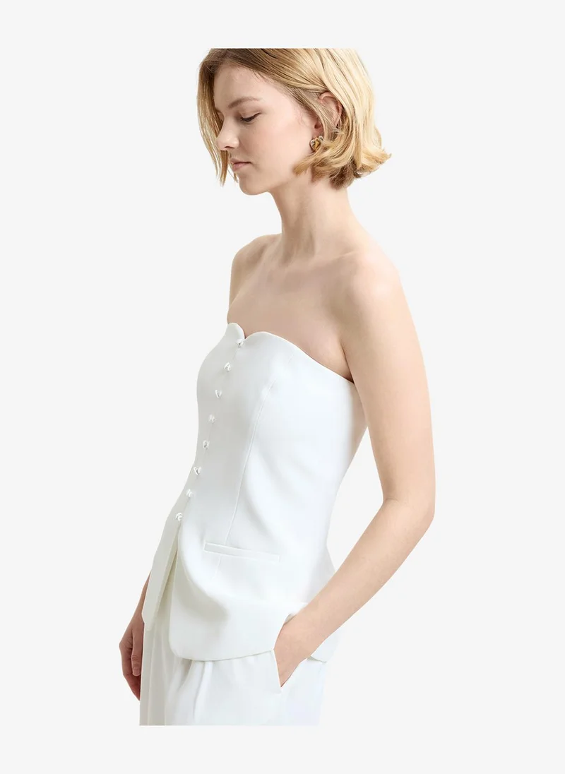 French Connection  Women's Harrie Tailored Faux Button White Strapless Top for Women | Best Price UAE