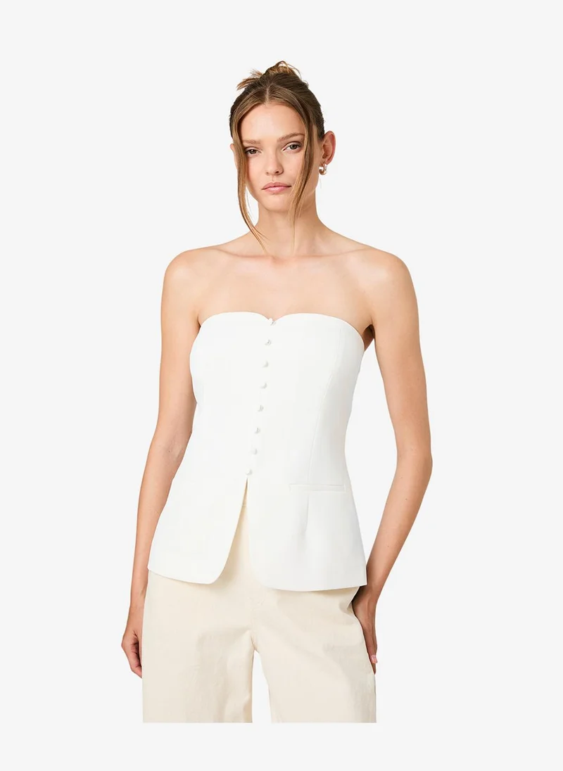 Women's Harrie Tailored Faux Button White Strapless Top