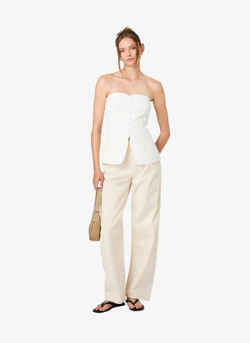French Connection  Women's Harrie Tailored Faux Button White Strapless Top for Women | Best Price UAE
