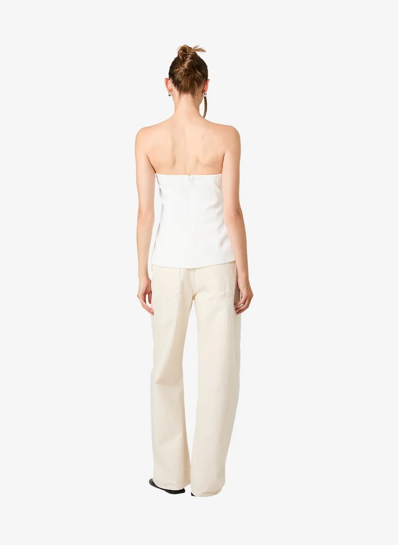 French Connection  Women's Harrie Tailored Faux Button White Strapless Top for Women | Best Price UAE