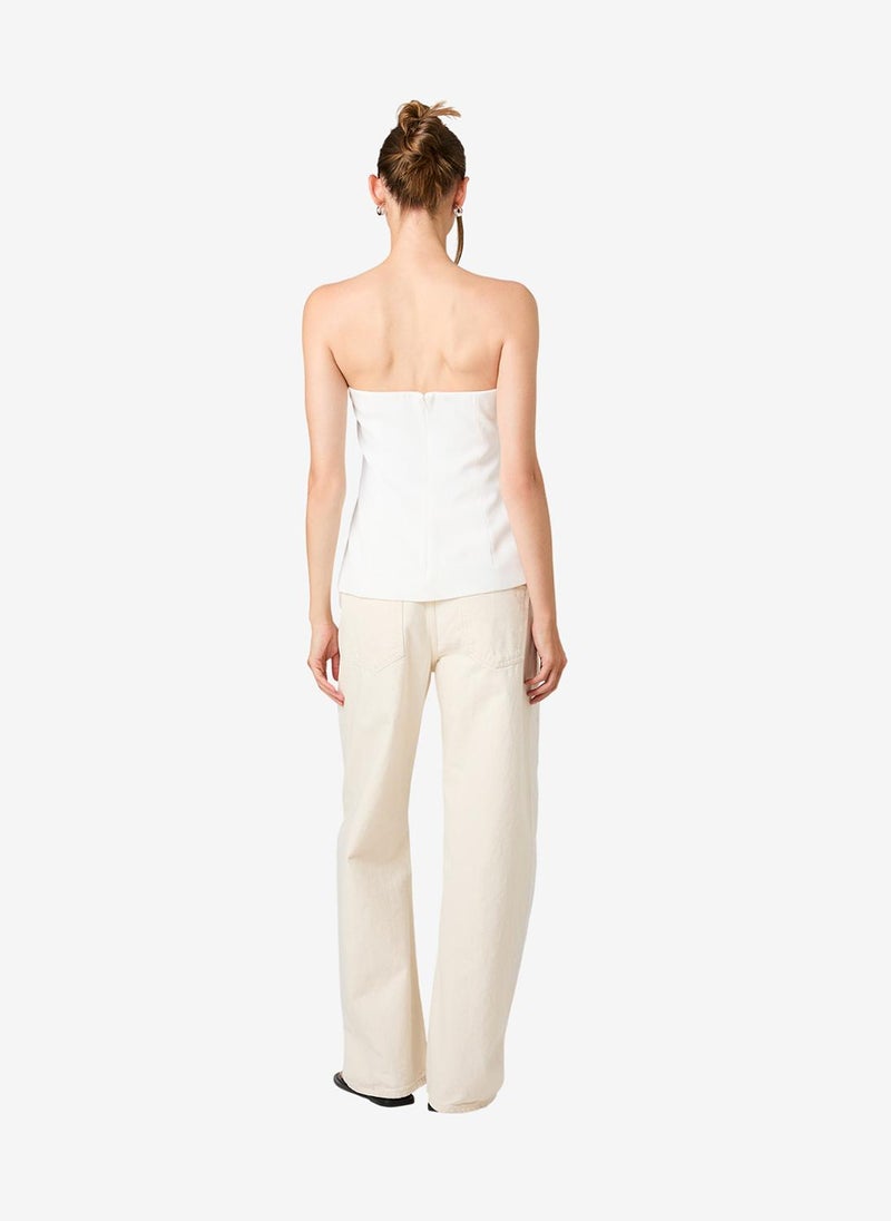 French Connection Women's Harrie Tailored Faux Button White Strapless Top - Image 4