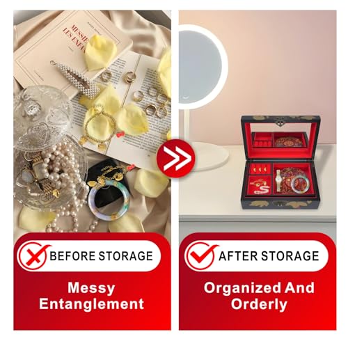 GLTL Handcrafted Chinese Antique Lacquer Jewelry Organizer with Multi-Layer Compartments & Built-in Mirror - High-Gloss Finish, Elegant Wedding Anniversary Birthday Gift Box for Women - Image 3