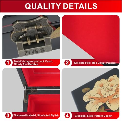 GLTL Handcrafted Chinese Antique Lacquer Jewelry Organizer with Multi-Layer Compartments & Built-in Mirror - High-Gloss Finish, Elegant Wedding Anniversary Birthday Gift Box for Women - Image 5
