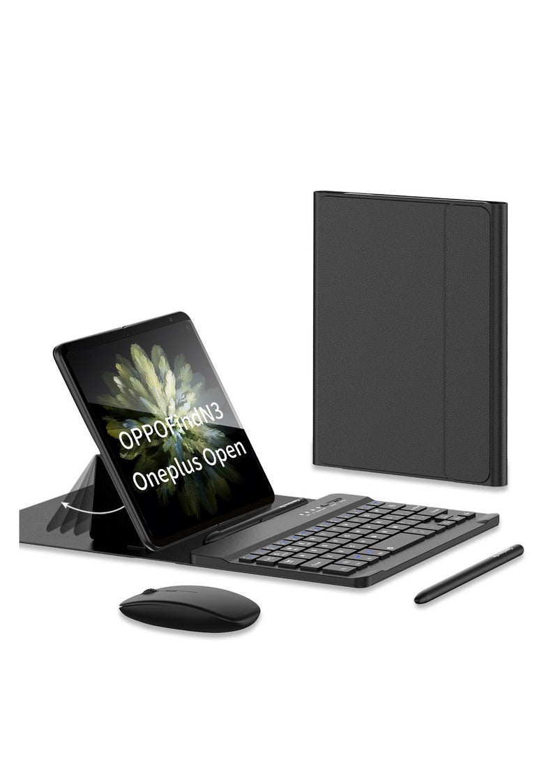 Compatible with Oneplus Open/OPPO Find N3 Keyboard with Bluetooth Mouse and Capacitive Pen Bluetooth Keyboard Wirelessly Connects with Leather Holster - Image 1
