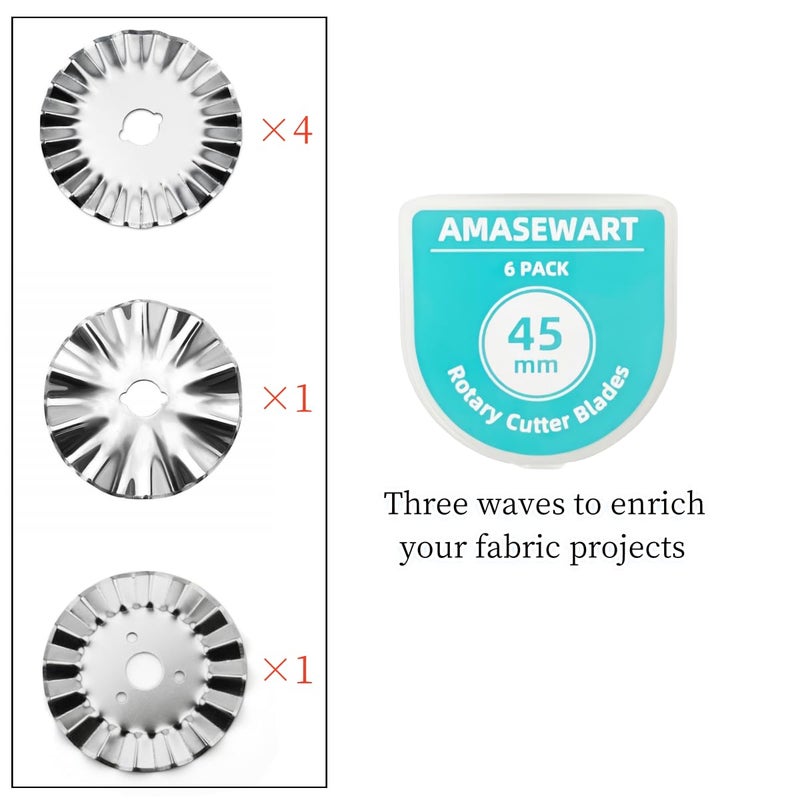 AMASEWART 6 Pack 45mm Pinking Rotary Cutter Blades, Wave Rotary Blades, Decorative Rotary Blades for Quilting,Sewing and Arts & Crafts - Image 5