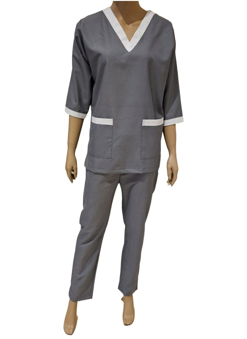Rannah's Uniform Three-Quarter Sleeve Scrub Suit Grey for Nurse Nanny Housekeeper  - Image 3