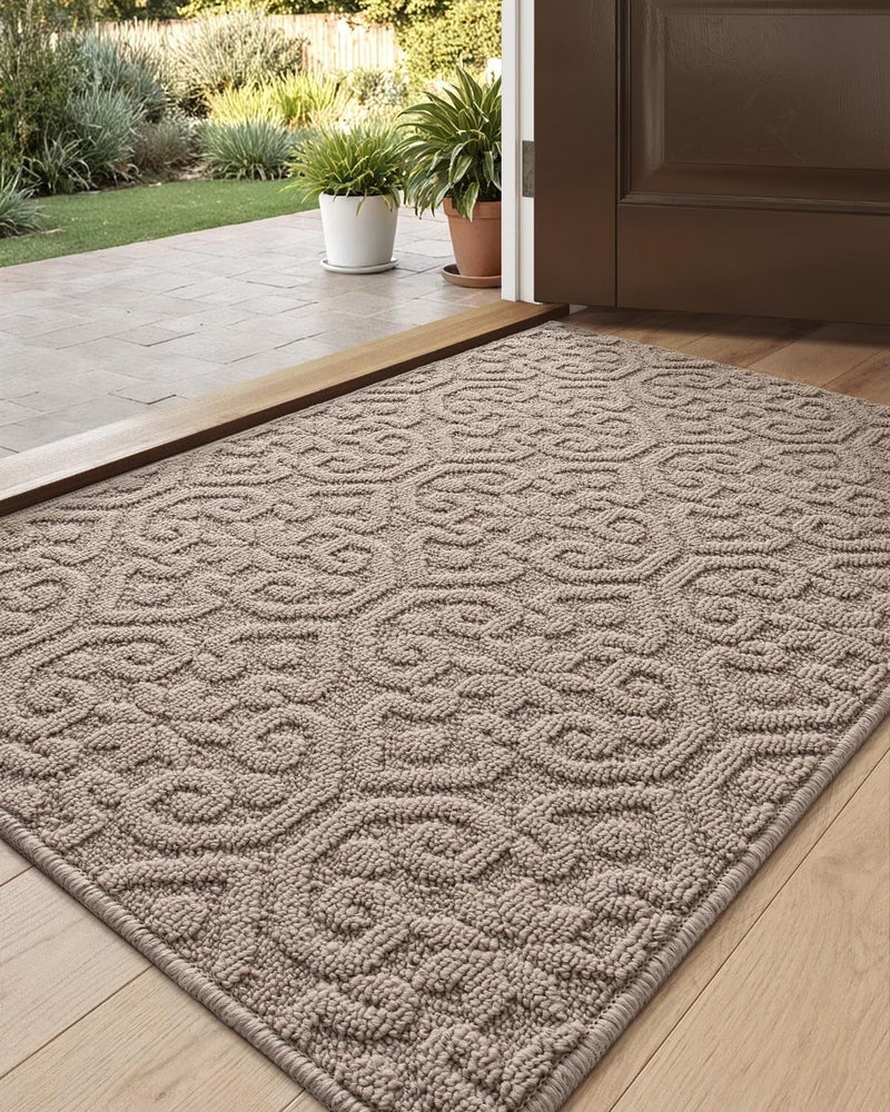 DEXI Indoor Front Door Entryway Mat Non Slip, 2x3 Washable Inside Entrance for House Floor Low Profile, Entry Doormat Absorbent Dirt Trapper, Light Beige - Image 1