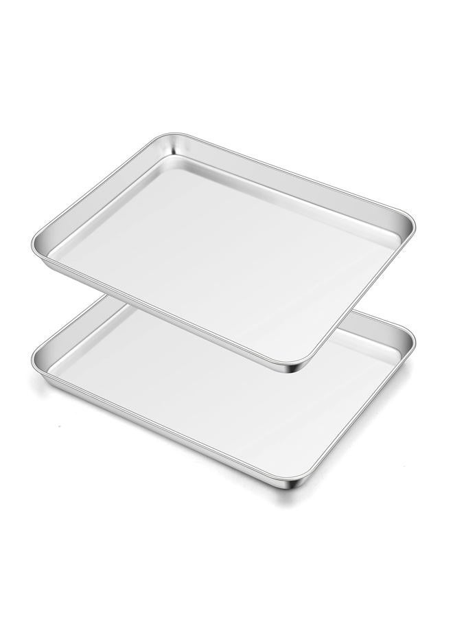 TeamFar Toaster Oven Pan Set of 2, Stainless Steel Toaster Oven Baking Tray Ovenware, 12.5''x 9.5''x1'', Non Toxic & Healthy, Rust Free & Mirror Finish, Easy Clean & Dishwasher Safe - Image 1