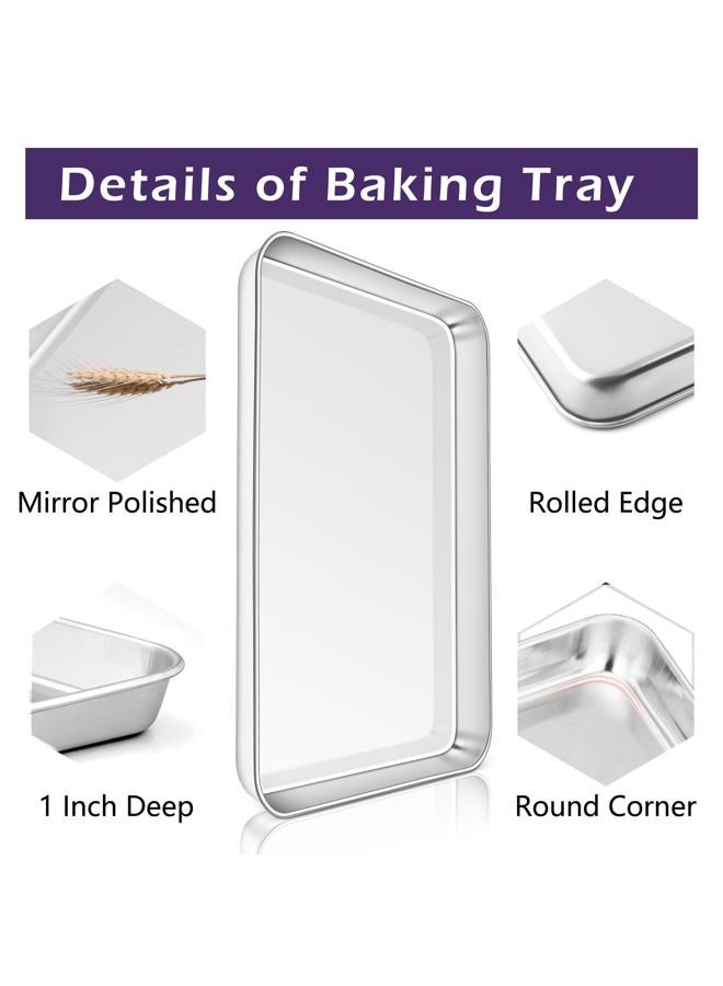 TeamFar Toaster Oven Pan Set of 2, Stainless Steel Toaster Oven Baking Tray Ovenware, 12.5''x 9.5''x1'', Non Toxic & Healthy, Rust Free & Mirror Finish, Easy Clean & Dishwasher Safe - Image 3