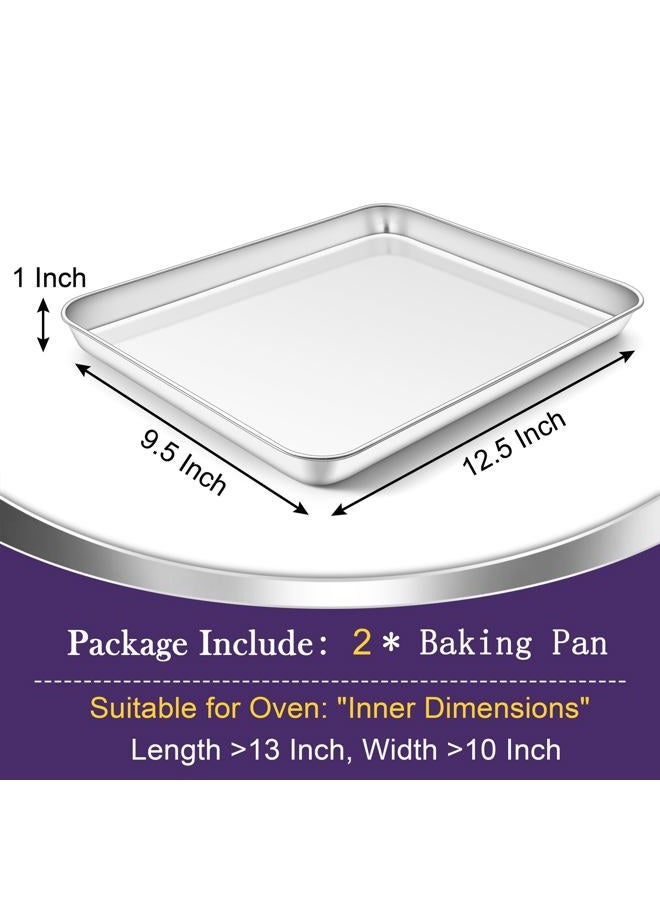 TeamFar Toaster Oven Pan Set of 2, Stainless Steel Toaster Oven Baking Tray Ovenware, 12.5''x 9.5''x1'', Non Toxic & Healthy, Rust Free & Mirror Finish, Easy Clean & Dishwasher Safe - Image 2