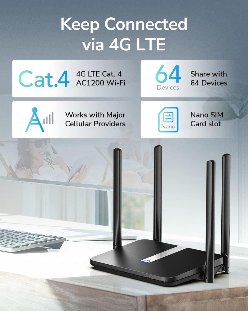 Cudy AC1200 Dual Band Unlocked 4G LTE Modem Router with SIM Card Slot, 1200Mbps Mesh WiFi, EC25-AFX Qualcomm Chipset, 5dBi High Gain Antennas, DDNS, VPN, Cloudflare - Image 2