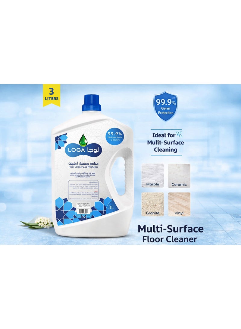 LOGA 3L Multi-Surface Floor Cleaner & Disinfectant – 99.9% Germ Protection, Fresh Fragrance, Safe for Marble, Ceramic, Granite & Vinyl Floors