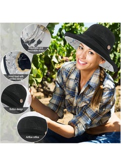 MileMelo Women Mesh Sun Hats Summer Beach UV Protection UPF Packable Wide Brim Chin Strap（Black）  - Image 4