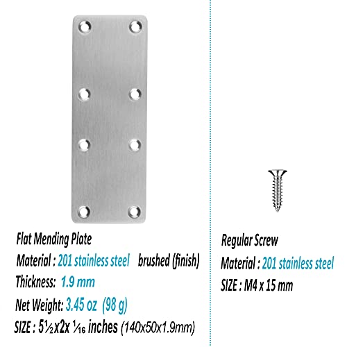MOUNTAIN_ARK 10 Pack 5-1/2" x 2" Flat Mending Plate, 201 Stainless Steel Straight Bracket, Metal Repair Fixing Connector, 1.9 mm Thick - Image 2