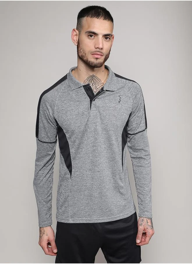 Campus Sutra Heathered Contrast Logo Detail T-Shirt by Styli