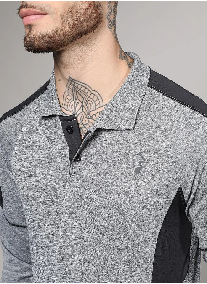 Campus Sutra Heathered Contrast Logo Detail T-Shirt by Styli
