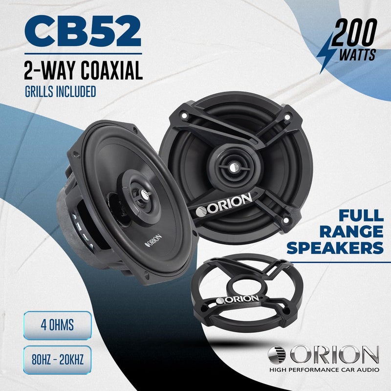 ORION Cobalt Series CB52 5.25â€ 2-Way Coaxial Car Speakers, 200W, 4 Ohms, Full Range, Enhanced Bass, Polypropylene Cone & Butyl Rubber Surround, Easy Install, Grills Included (Pair) - Image 2