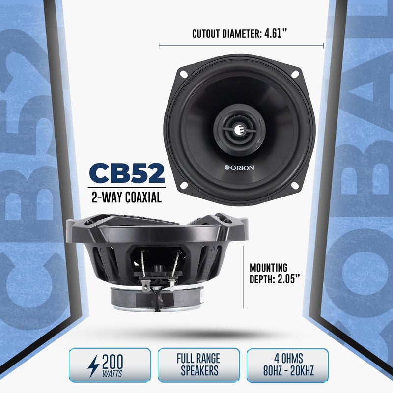 ORION Cobalt Series CB52 5.25â€ 2-Way Coaxial Car Speakers, 200W, 4 Ohms, Full Range, Enhanced Bass, Polypropylene Cone & Butyl Rubber Surround, Easy Install, Grills Included (Pair) - Image 3
