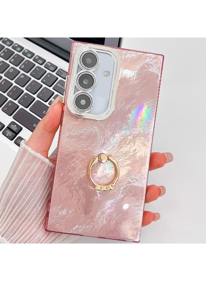 S-TOP Case For Samsung Galaxy S24 FE 5G Plating Glitter Texture Ring Holder TPU Phone Case with Lens Film - Image 1