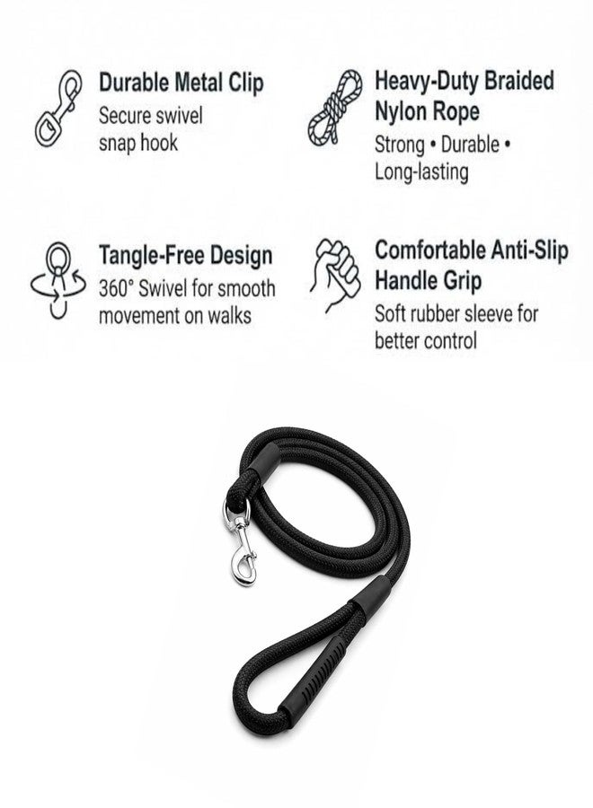 KittuPet Heavy Duty Nylon Dog Leash with Anti Slip Padded Handle, Highly Reflective Rope for Medium and Large Dogs, Training Leash, 5 ft Long Leash for Pet Behaviour Control - Image 4