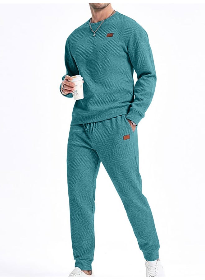 SPRING Autumn Men's Hoodie Sport Casual Solid Color Round Neck Jacquard Knit Sweater Two-piece Set Long Sleeve Long Pants - Image 3