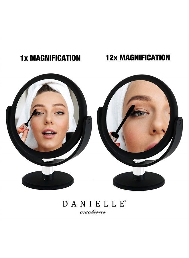 Danielle Portable Two-Sided Vanity Makeup Mirror with 12x Magnification, Midnight Matte Black