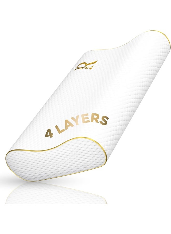 Memory Foam Pillow, Cervical Pillow, 4-Layer Queen, Contour Pillow, Side Sleeper Pillow, Orthopedic Pillow, Neck Support Pillow, Pillow for Neck Pain, Pillow for Side Sleepers, CertiPUR-US  - Image 1