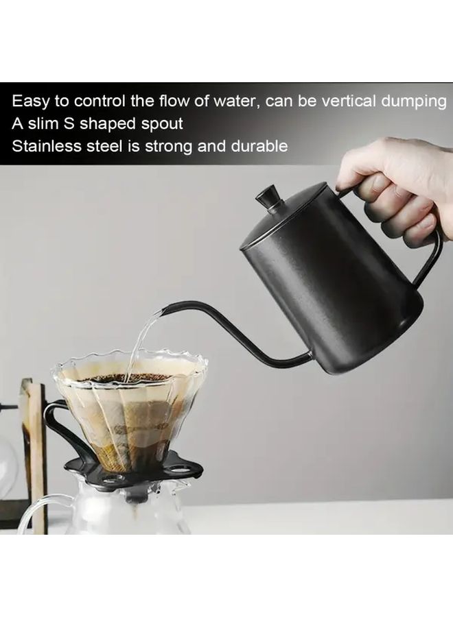 Black Stainless Steel Pour Over Coffee Kettle And Glass Coffee Server Set With Borosilicate Coffee Carafe Lid Cone Glass Coffee Dripper Long Handle Spoon And 100 V60 Filter Papers - Image 5
