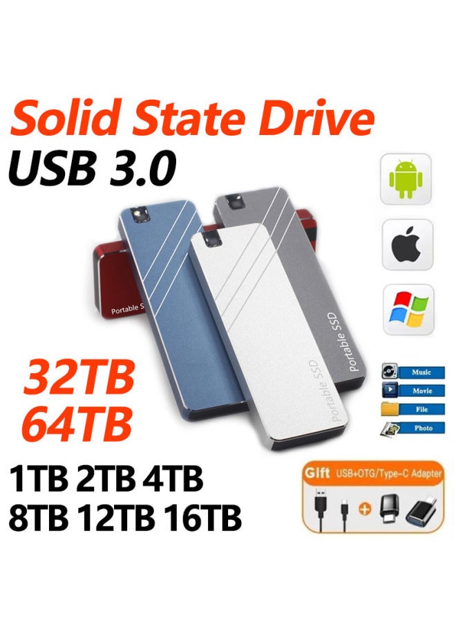 SSD Metal High-speed Mobile Hard Disk Large Capacity 64T Expansion Mobile Solid State External Hard Disk-Color:Silver-Capacity:8tb (256g Expansion) (ordinary Model)  - Image 2