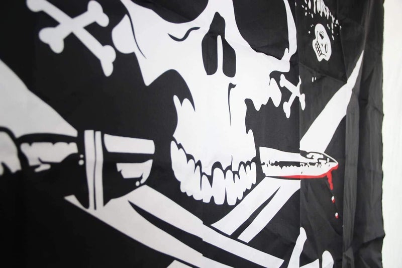 Time Roaming 3x5 Ft Jolly Roger Pirate Polyester Flag with Brass Grommets (Dead Man's Chest + Red Bandana + Skull and Crossbones) - Image 4
