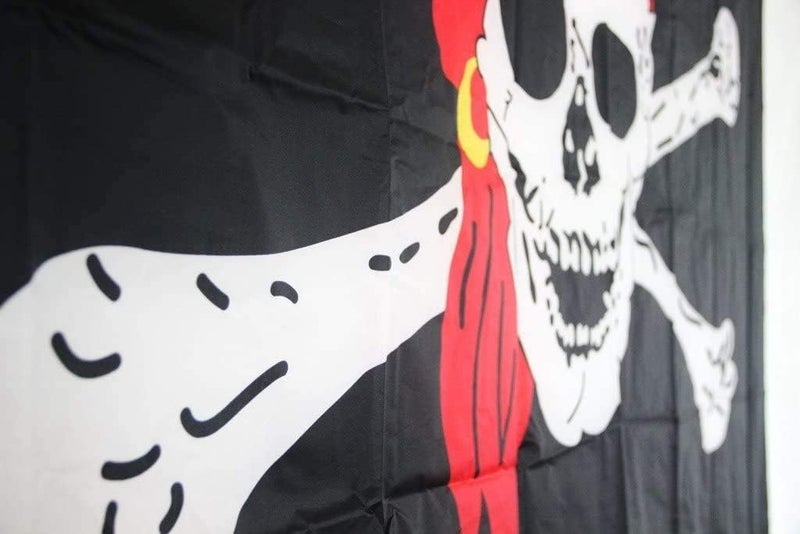 Time Roaming 3x5 Ft Jolly Roger Pirate Polyester Flag with Brass Grommets (Dead Man's Chest + Red Bandana + Skull and Crossbones) - Image 3