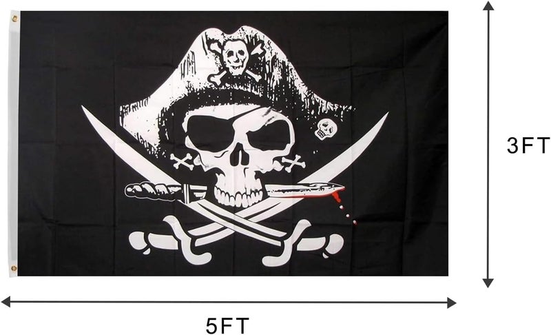 Time Roaming 3x5 Ft Jolly Roger Pirate Polyester Flag with Brass Grommets (Dead Man's Chest + Red Bandana + Skull and Crossbones) - Image 2