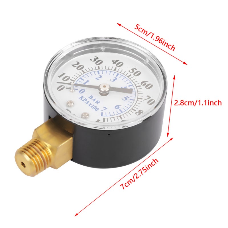Pressure Gauge: Metal Case, Corrosion Resistance, Dual Scale 0-100PSI/0-7Bar - Stable Performance, Easy Installation - Manometer for Water Air Oil Pressure Measuring - Image 1