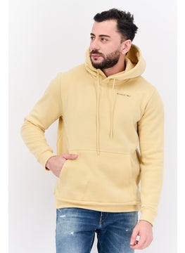 Men Hooded Brand Logo Long Sleeves Hoodie, Gold Beige