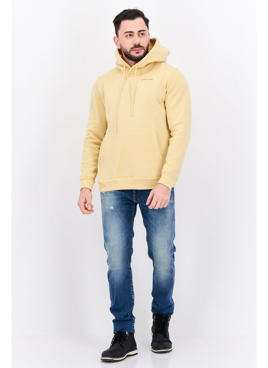 MEMBERS ONLY - Men Hooded Brand Logo Long Sleeves Hoodie, Gold Beige - Image 1